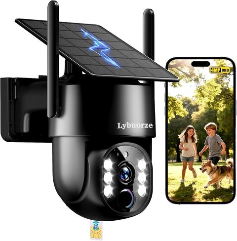 4G LTE Cellular Solar Security Camera Outdoor, No WiFi Needed, 4MP HD Color Night Vision, 360° Pan-Tilt, Built-in SIM Card, AI Motion Detection, 2-Way Talk for Jobsite/Farm in Kuwait
