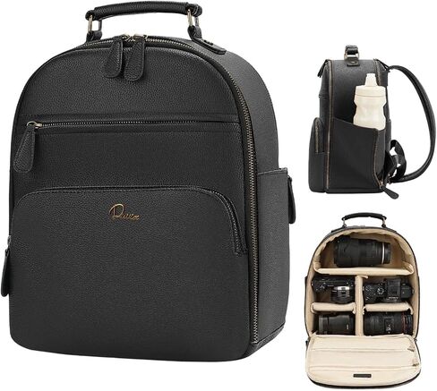 Small Camera Backpack Classic PU Leather for DSLR, Professional Camera Bag for Photographers with 11 Inch Pad/Tablet Compartment Small 10L Black in Kuwait