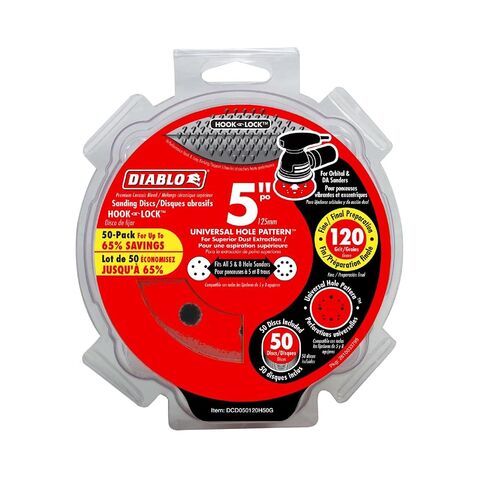 5 in. 120Grit Random Orbital Sanding Disc with Hook and Lock Backing 50Pack in Kuwait