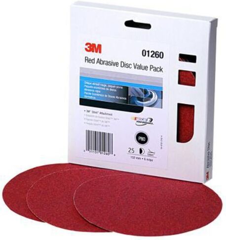 3M 1260 0 316U Series Abrasive Disc Value Pack, 6 in Dia, P80 Grit, PSA, Red in Kuwait