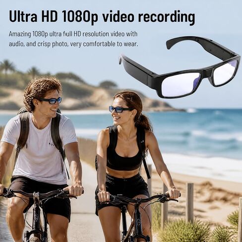 Camera Glasses, 1080P HD Video Recording Smart Glasses with Wide Angle Lens and Electronic Stabilization, for Cycling Outdoor Activities and Sports Recording in Saudi Arabia