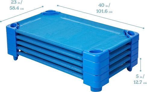 ECR4Kids Stackable Kiddie Cot, Ready-To-Assemble, Toddler Size, Classroom Furniture, Blue, 6-Pack | Breathable mesh, GREENGUARD Gold Certified, 75 lb capacity, space-saving vertical stacking, rounded edges, classroom/daycare in Kuwait