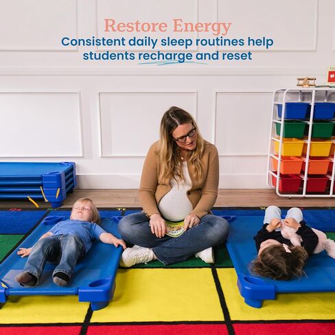 ECR4Kids Stackable Kiddie Cot, Ready-To-Assemble, Toddler Size, Classroom Furniture, Blue, 6-Pack | Breathable mesh, GREENGUARD Gold Certified, 75 lb capacity, space-saving vertical stacking, rounded edges, classroom/daycare in Kuwait