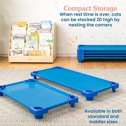 ECR4Kids Stackable Kiddie Cot, Ready-To-Assemble, Toddler Size, Classroom Furniture, Blue, 6-Pack | Breathable mesh, GREENGUARD Gold Certified, 75 lb capacity, space-saving vertical stacking, rounded edges, classroom/daycare in Kuwait
