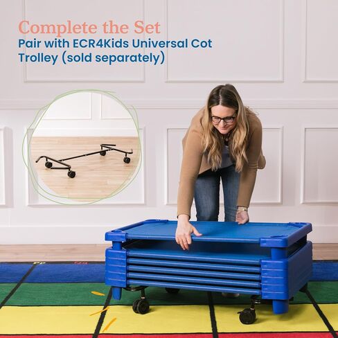ECR4Kids Stackable Kiddie Cot, Ready-To-Assemble, Toddler Size, Classroom Furniture, Blue, 6-Pack | Breathable mesh, GREENGUARD Gold Certified, 75 lb capacity, space-saving vertical stacking, rounded edges, classroom/daycare in Kuwait