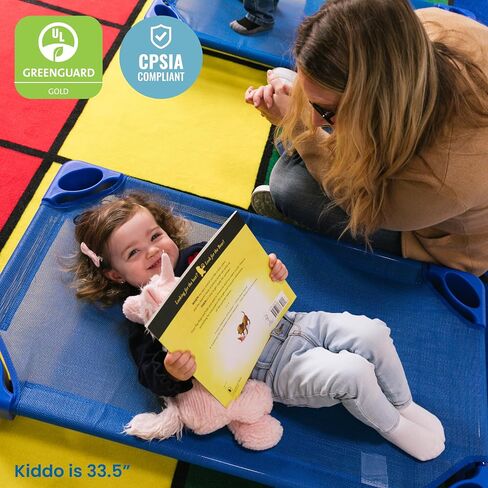 ECR4Kids Stackable Kiddie Cot, Ready-To-Assemble, Toddler Size, Classroom Furniture, Blue, 6-Pack | Breathable mesh, GREENGUARD Gold Certified, 75 lb capacity, space-saving vertical stacking, rounded edges, classroom/daycare in Kuwait