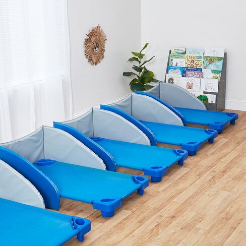 ECR4Kids Stackable Kiddie Cot, Ready-To-Assemble, Toddler Size, Classroom Furniture, Blue, 6-Pack | Breathable mesh, GREENGUARD Gold Certified, 75 lb capacity, space-saving vertical stacking, rounded edges, classroom/daycare in Kuwait