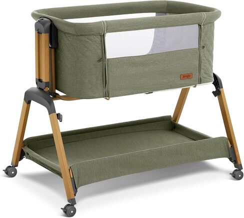 3-in-1 Baby Bassinet, Bedside Sleeper, Rocking Mode, Wheels (Green) | 5 heights, breathable mesh, comfy mattress with washable sheet, storage basket, tool-free setup, bedside or rocking use in Kuwait