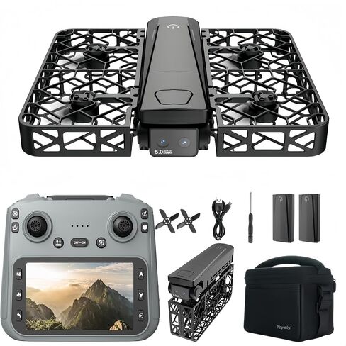 Foldable RC Quadcopter FPV Brushless Motor Drone with 2K HD Camera 90° ESC Adjustable, 4.5" HD Screen Remote Controller, Live Video Transmission, Optical Flow Positioning, Smart Hover, Headless Mode, One Key Takeoff, Low Battery Protection, Includes 2 Bat in Kuwait