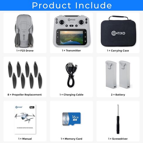 Contixo GPS Drone with Camera, 4.5" LCD Screen on Controller, FPV Drones, Orbit Mode, Auto Return Home, Follow Me for Adult Beginner, Brushless Drone Long Range Circle Fly, Under 249g in Kuwait