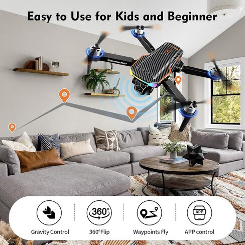 Drone with Camera for Adult Beginners and Kids,Foldable FPV,Brushless Motor,One Key Take Off/Land, Optical Flow Positioning, 360° Flip, Waypoint Fly,2Battery,Gift for adults,kids,beginners in Kuwait