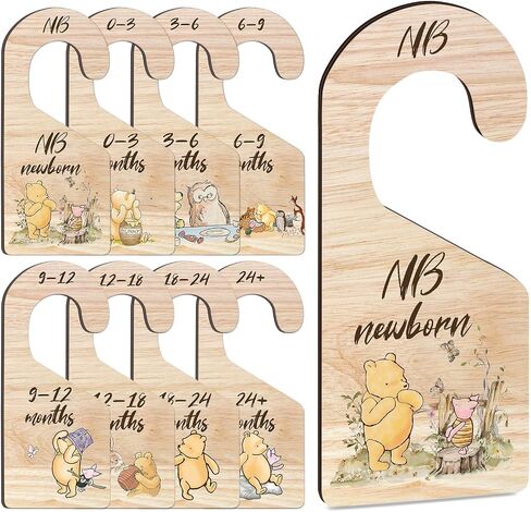 8Pcs Winnie Baby Closet Dividers, Winnie Baby Clothes Dividers for Closet, Newborn Baby Stuff for Baby Boys Girls, Wooden Double-Sided Baby Hanger Organizer from Newborn to Toddler in Kuwait