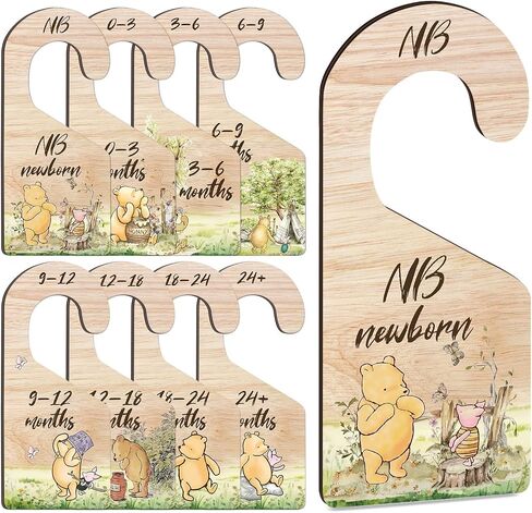 8PCS Classic Winnie Baby Closet Dividers for Newborn, the Pooh Baby Nursery Decor Wooden Hanger, Winnie Clothes Dividers for Closet, Double-Sided Printing in Kuwait