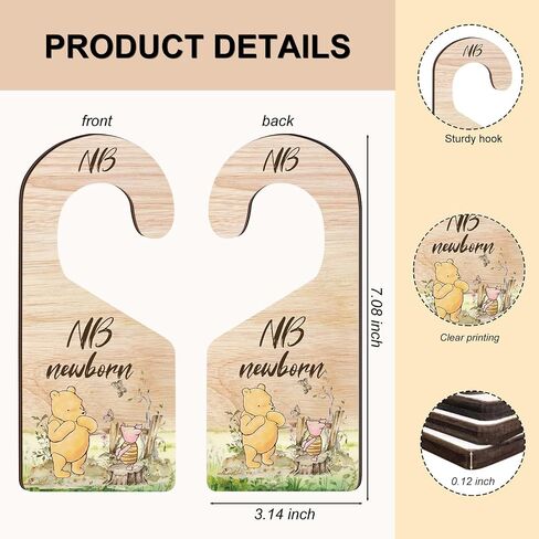 8PCS Classic Winnie Baby Closet Dividers for Newborn, the Pooh Baby Nursery Decor Wooden Hanger, Winnie Clothes Dividers for Closet, Double-Sided Printing in Kuwait