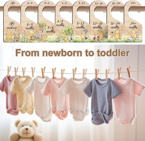 8PCS Classic Winnie Baby Closet Dividers for Newborn, the Pooh Baby Nursery Decor Wooden Hanger, Winnie Clothes Dividers for Closet, Double-Sided Printing in Kuwait