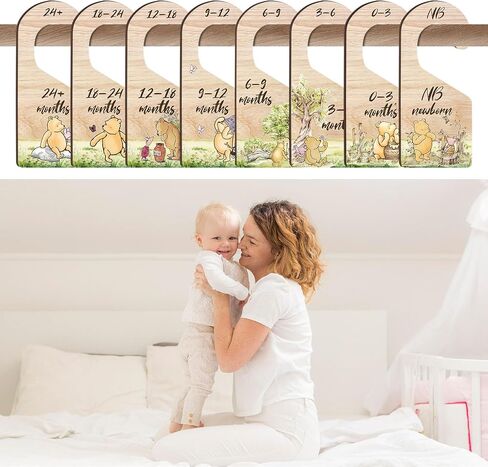 8PCS Classic Winnie Baby Closet Dividers for Newborn, the Pooh Baby Nursery Decor Wooden Hanger, Winnie Clothes Dividers for Closet, Double-Sided Printing in Kuwait
