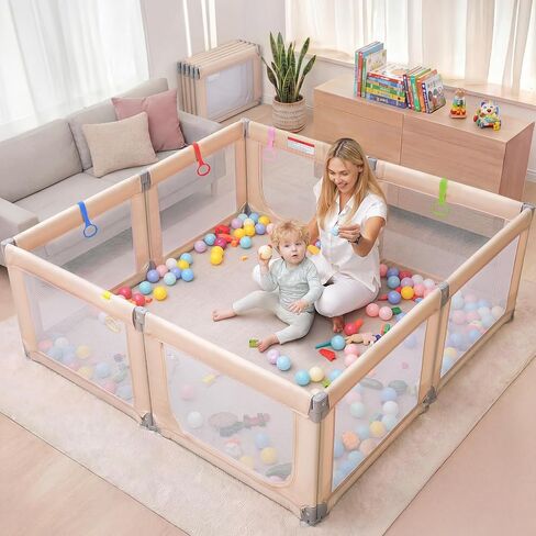 Kidirect Foldable Baby Playpen, 71"×69" Extra Large Play Yard for Babies and Toddlers, Portable Indoor Outdoor Safety Baby Fence with Breathable Mesh, Grey in Kuwait