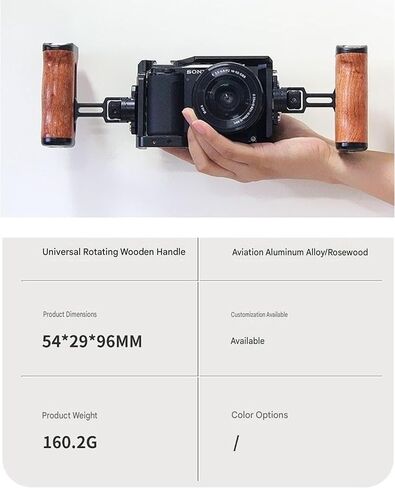 360° Rotating Wooden Side Handle for Camera Cage, Adjustable Height & Angle, Cold Shoe Mount, Multiple 1/4"-20 & 3/8"-16 Threaded Holes, Magnetic Wrench Storage, Left/Right Grip in Kuwait