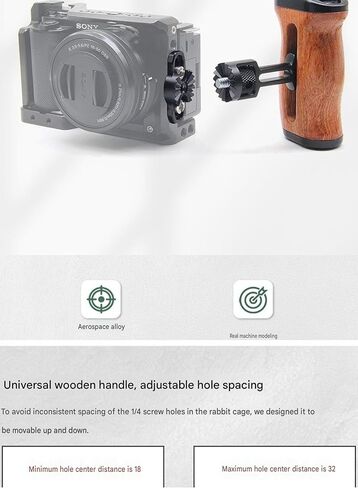 360° Rotating Wooden Side Handle for Camera Cage, Adjustable Height & Angle, Cold Shoe Mount, Multiple 1/4"-20 & 3/8"-16 Threaded Holes, Magnetic Wrench Storage, Left/Right Grip in Kuwait