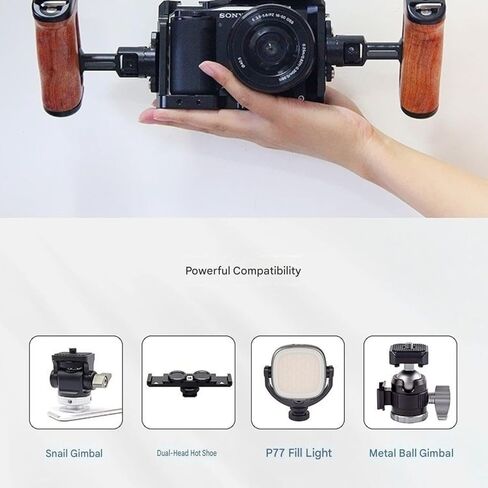 360° Rotating Wooden Side Handle for Camera Cage, Adjustable Height & Angle, Cold Shoe Mount, Multiple 1/4"-20 & 3/8"-16 Threaded Holes, Magnetic Wrench Storage, Left/Right Grip in Kuwait