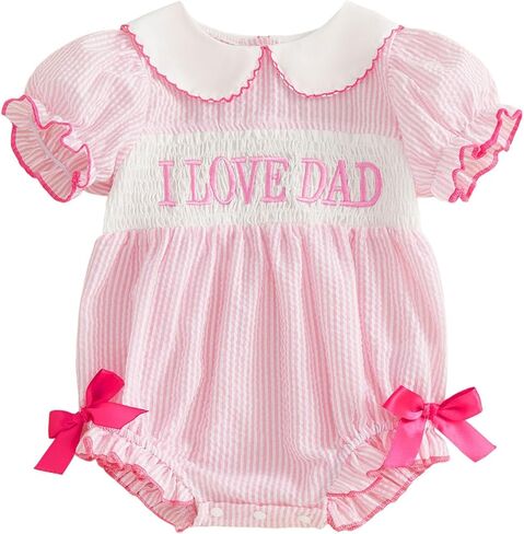 Baby Girl Mother's Father's Day Outfit Newborn Smocked Bubble Romper Doll Collar Short Sleeve Bodysuit Cute Clothes in Kuwait
