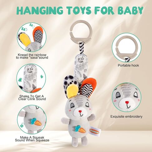Baby Stroller Hanging Toy with Squeaker, High Contrast Sensory Toy for Newborns 0-6 Months, Car Seat & Crib Toy for Sensory Development, Perfect, Grey in Kuwait