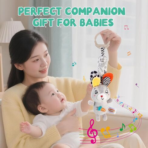 Baby Stroller Hanging Toy with Squeaker, High Contrast Sensory Toy for Newborns 0-6 Months, Car Seat & Crib Toy for Sensory Development, Perfect, Grey in Kuwait