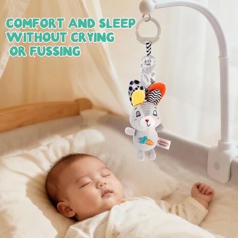 Baby Stroller Hanging Toy with Squeaker, High Contrast Sensory Toy for Newborns 0-6 Months, Car Seat & Crib Toy for Sensory Development, Perfect, Grey in Kuwait