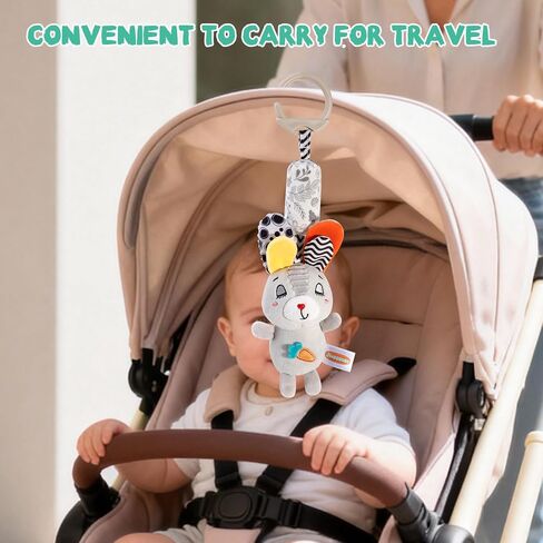 Baby Stroller Hanging Toy with Squeaker, High Contrast Sensory Toy for Newborns 0-6 Months, Car Seat & Crib Toy for Sensory Development, Perfect, Grey in Kuwait
