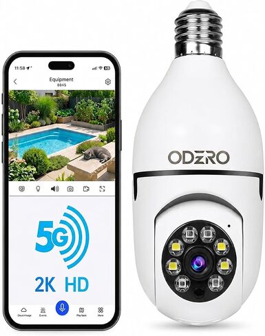 Light Bulb Security Camera -5G& 2.4GHz WiFi 2K Security Cameras Wireless Outdoor Motion Detection and Alarm,Two-Way Talk,Color Night Vision,Human Detection, Bulb Camera Compatible with Alexa in Kuwait