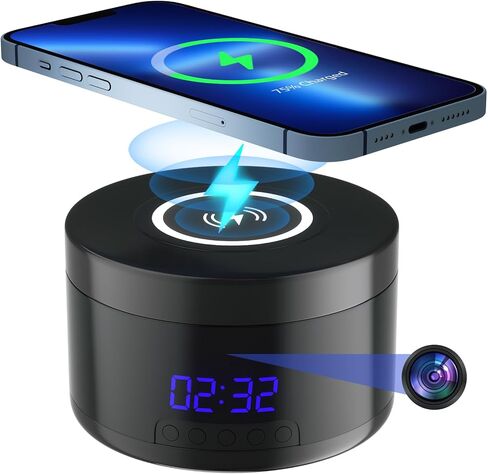 Indoor Security Camera | Clock & Wireless Charging, 1080P WiFi Cameras with Motion Detection, Night Vision, Local & Cloud Storage,with APP (Black) in Kuwait
