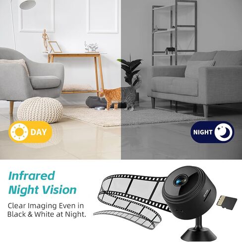 Hidden Camera Mini Spy Camera 1080P WiFi, Wireless Pet Camera Indoor Security Cam with Night Vision, Motion Detection, Nanny Cam for Home Baby Monitor, TF Card Storage-Black in Kuwait