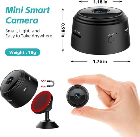 Hidden Camera Mini Spy Camera 1080P WiFi, Wireless Pet Camera Indoor Security Cam with Night Vision, Motion Detection, Nanny Cam for Home Baby Monitor, TF Card Storage-Black in Kuwait