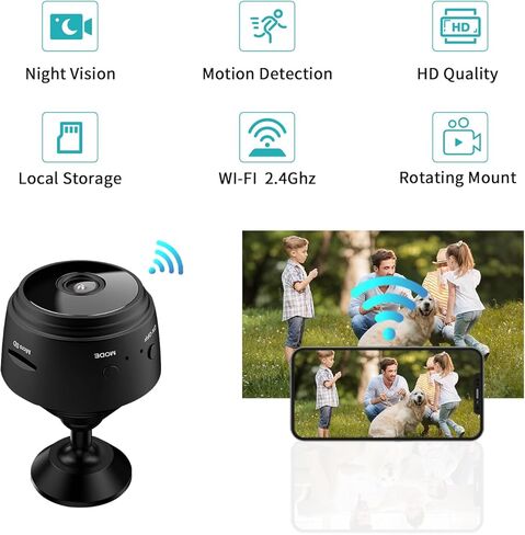 Hidden Camera Mini Spy Camera 1080P WiFi, Wireless Pet Camera Indoor Security Cam with Night Vision, Motion Detection, Nanny Cam for Home Baby Monitor, TF Card Storage-Black in Kuwait