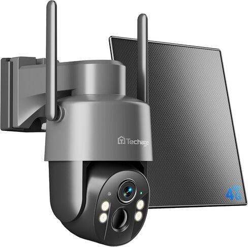 Solar Security Cameras Wireless Outdoor, 2K WiFi Cameras for Home Security | 360° PTZ Surveillance Camera with PIR, Color Night Vision, 2-Way Talk, IP66 Waterproof, SD/Cloud, Work with Alexa (2 Pack) in Kuwait