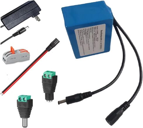 12V 6000mAh Rechargeable Battery Pack with 2A Fast Charger, DC5521 Male/Female Connectors & Screw Terminal Output for LED Lights, RC Cars, CCTV, Drones, DIY Projects in Kuwait