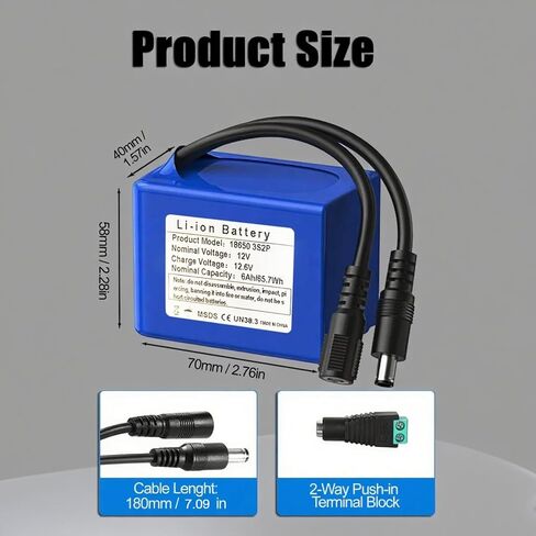 12V 6000mAh Rechargeable Battery Pack with 2A Fast Charger, DC5521 Male/Female Connectors & Screw Terminal Output for LED Lights, RC Cars, CCTV, Drones, DIY Projects in Saudi Arabia