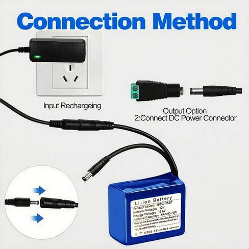 12V 6000mAh Rechargeable Battery Pack with 2A Fast Charger, DC5521 Male/Female Connectors & Screw Terminal Output for LED Lights, RC Cars, CCTV, Drones, DIY Projects in Saudi Arabia
