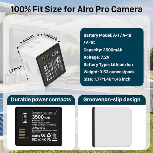 【3500mAh】 1-Pack Batteries with LCD Charger for Arlo Pro, Pro 2,Battery Compatible with Arlo VMC4030 VMC4030P VMS4230 VMS4430 VMS4530 VMS4430P VMS4530P-100NAR Camera VMA4400 A-1 Battery in Kuwait
