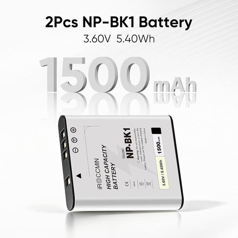 2-Pack 1500mAh High Battery NP-BK1 Battery | Compatible with Sony Bloggie MHS-CM5, PM5, Cyber-Shot DSC-S750, S780, S950, S980, DSC-W180, W190, W370, Webbie MHS-PM1 in Kuwait