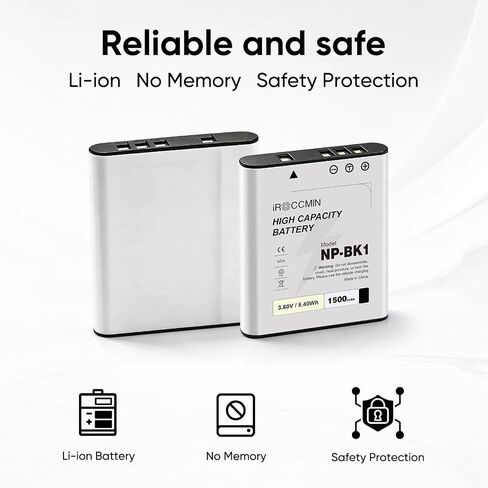 2-Pack 1500mAh High Battery NP-BK1 Battery | Compatible with Sony Bloggie MHS-CM5, PM5, Cyber-Shot DSC-S750, S780, S950, S980, DSC-W180, W190, W370, Webbie MHS-PM1 in Kuwait