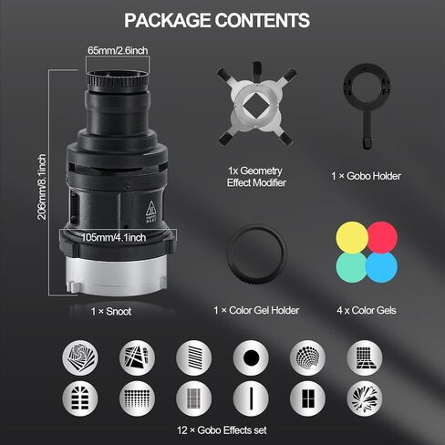 S-80LED Optical Snoot, Bowens Mount 38° Adjustable Focus Lens | for LED lights; 90% brighter light output, creates sharp and crisp imaging for studio portrait, photography video shooting in Kuwait
