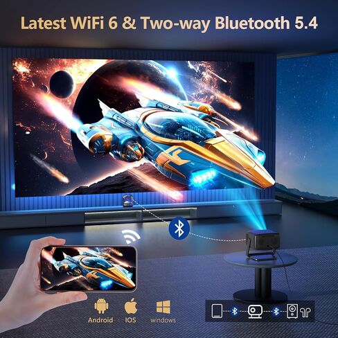 [4500 Brightness/Built in Apps/65W Audio] Outdoor 4K-Projector with WiFi and Bluetooth 5.4, Auto Focus Smart Projector Support DoIby Audio, Upgrade GO2 Short Throw Projector with 360°Stand in Saudi Arabia