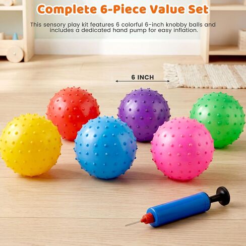 LOVEINUSA 6PCS Bounce Balls, 6inch Sensory Balls with Pump for Babies Toddlers in Kuwait