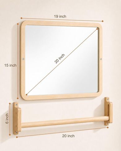 Montessori Mirror with Bar, 18.9 x 15.0 in – Adjustable Baby Pull Up Bar, Anti-Rotation Design & Acrylic Safety Baby Mirror for Wall – Tummy Time, Pull to Stand Toys for Infant Toddler Nursery in Kuwait