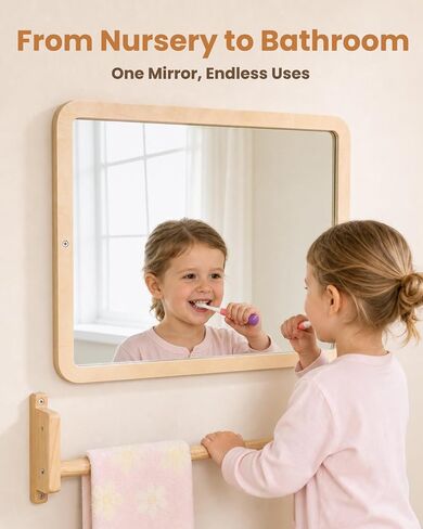 Montessori Mirror with Bar, 18.9 x 15.0 in – Adjustable Baby Pull Up Bar, Anti-Rotation Design & Acrylic Safety Baby Mirror for Wall – Tummy Time, Pull to Stand Toys for Infant Toddler Nursery in Kuwait