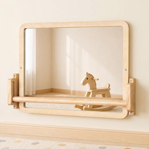 Montessori Mirror with Bar, 18.9 x 15.0 in – Adjustable Baby Pull Up Bar, Anti-Rotation Design & Acrylic Safety Baby Mirror for Wall – Tummy Time, Pull to Stand Toys for Infant Toddler Nursery in Kuwait