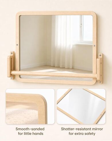 Montessori Mirror with Bar, 18.9 x 15.0 in – Adjustable Baby Pull Up Bar, Anti-Rotation Design & Acrylic Safety Baby Mirror for Wall – Tummy Time, Pull to Stand Toys for Infant Toddler Nursery in Kuwait