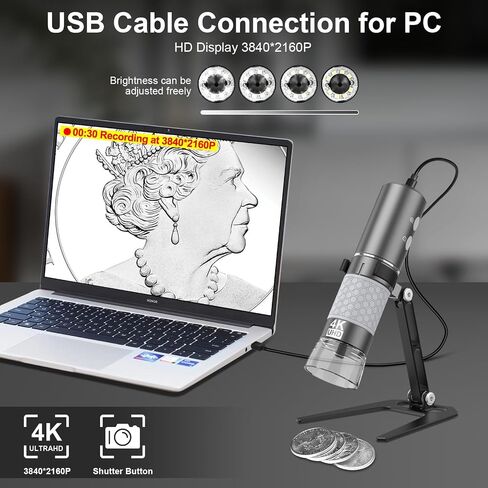 4K WiFi Microscope, Upgraded Stand for iPhone Android PC, 50-1000X USB Digital Microscope, HD Endoscope Camera, Compatible with All Devices, Wide Angle, Long Focal Length, Reliable Service | USB Digital Microscope Wireless HD Endoscope Camera for All Cell in Kuwait