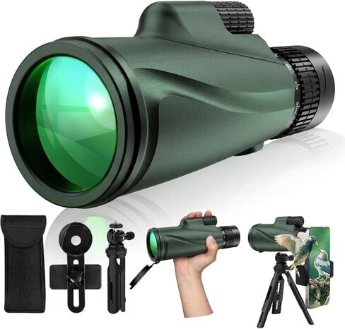 Monocular Telescope 80x100, Wide Field HD Monoculars for Adults with Tripod & Phone Adapter, Perfect for Bird Watching, Hunting, Hiking & Outdoor Activities -Green in Kuwait